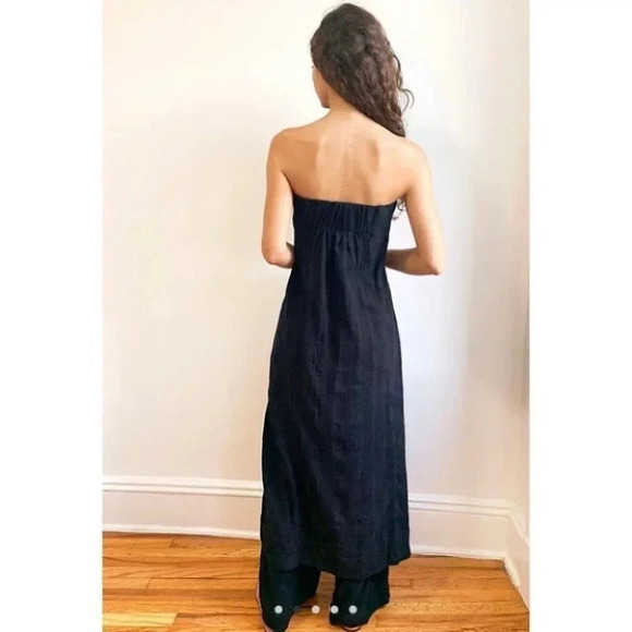 NWT Free People Banita Set Linen Two Piece Matching Pants Top Strapless Black XS - Picture 2 of 9